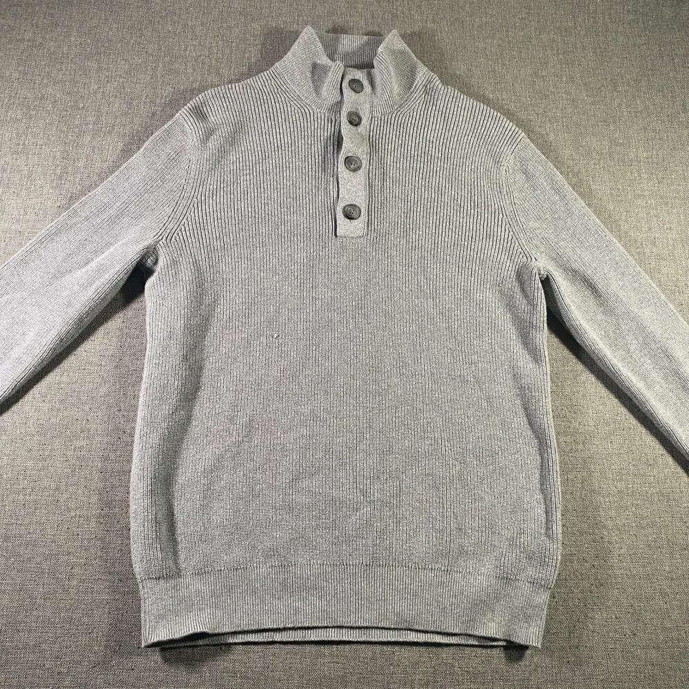 Banana Republic Mens Gray Ribbed Button‎ Waffle Knit Pullover Sweater Henley